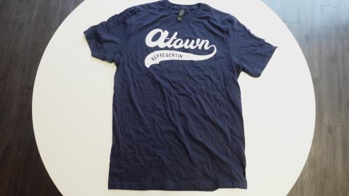 A-TOWN REPRESENTIN' "OG NAVY BLUE " GILDAN MEN's SOFTSTYLE RING SPUN Size :Small T-Shirt