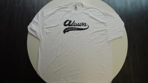 A-Town REPRESENTIN"   "WHITE" GILDAN ADULT 50/50 DRY BLEND T-SHIRT (Size: 5XL) Black A-Town REPRESENTIN' Logo Full Chest, Preshrunk -True To Size!